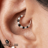 Eclipse – Black Spinel & CZ Clicker – 14K Gold Celestial Ring - piercing - zone.com