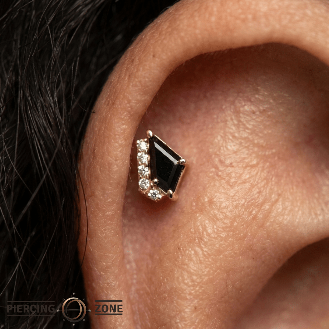 Elevate – Black Spinel & CZ – 14K Gold Threadless End - piercing - zone.com