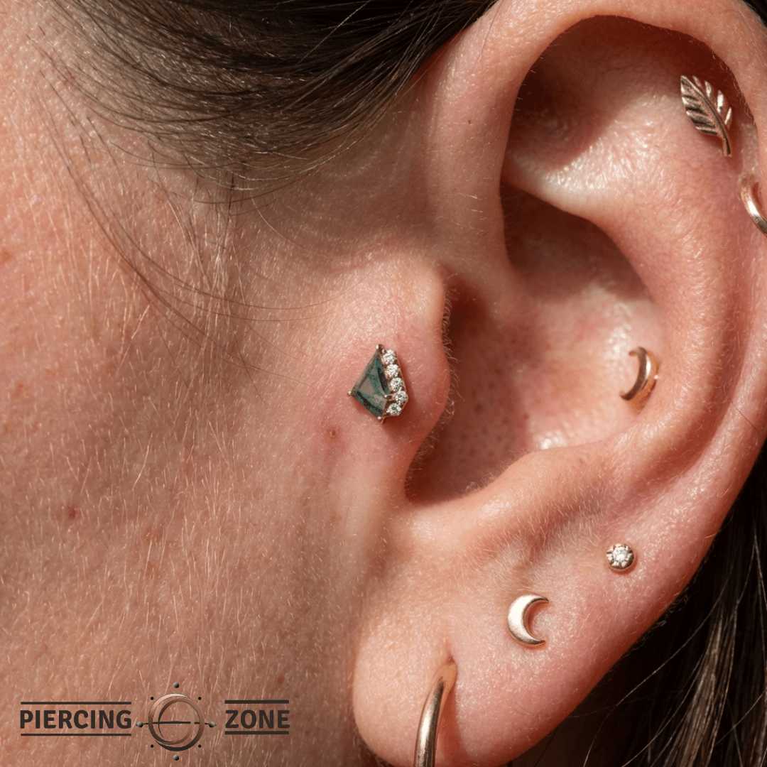 Elevate – Moss Agate & CZ – 14K Gold Threadless End - piercing - zone.com