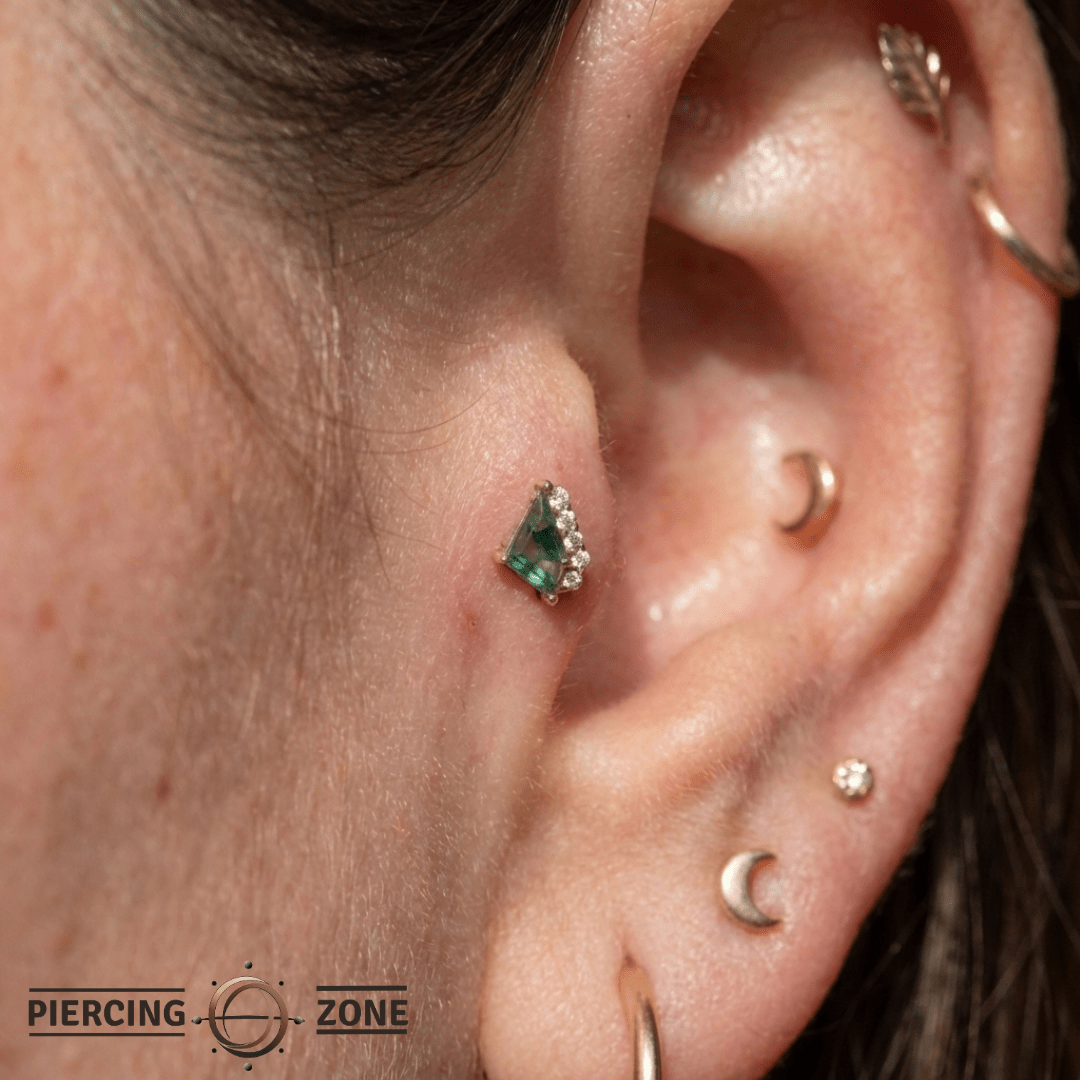 Elevate – Moss Agate & CZ – 14K Gold Threadless End - piercing - zone.com
