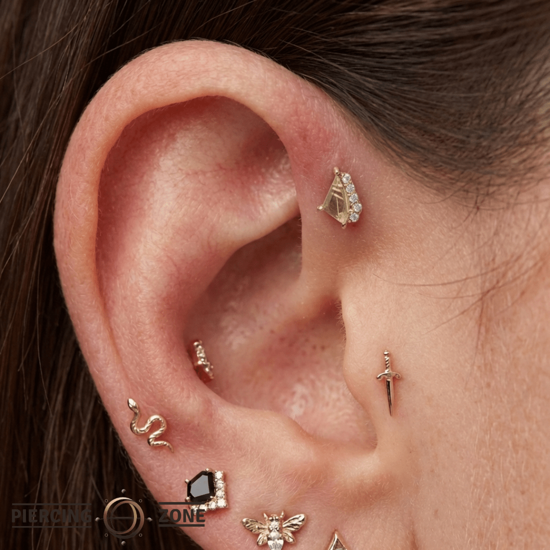 Elevate – Rutilated Quartz & CZ – 14K Gold Threadless End - piercing - zone.com