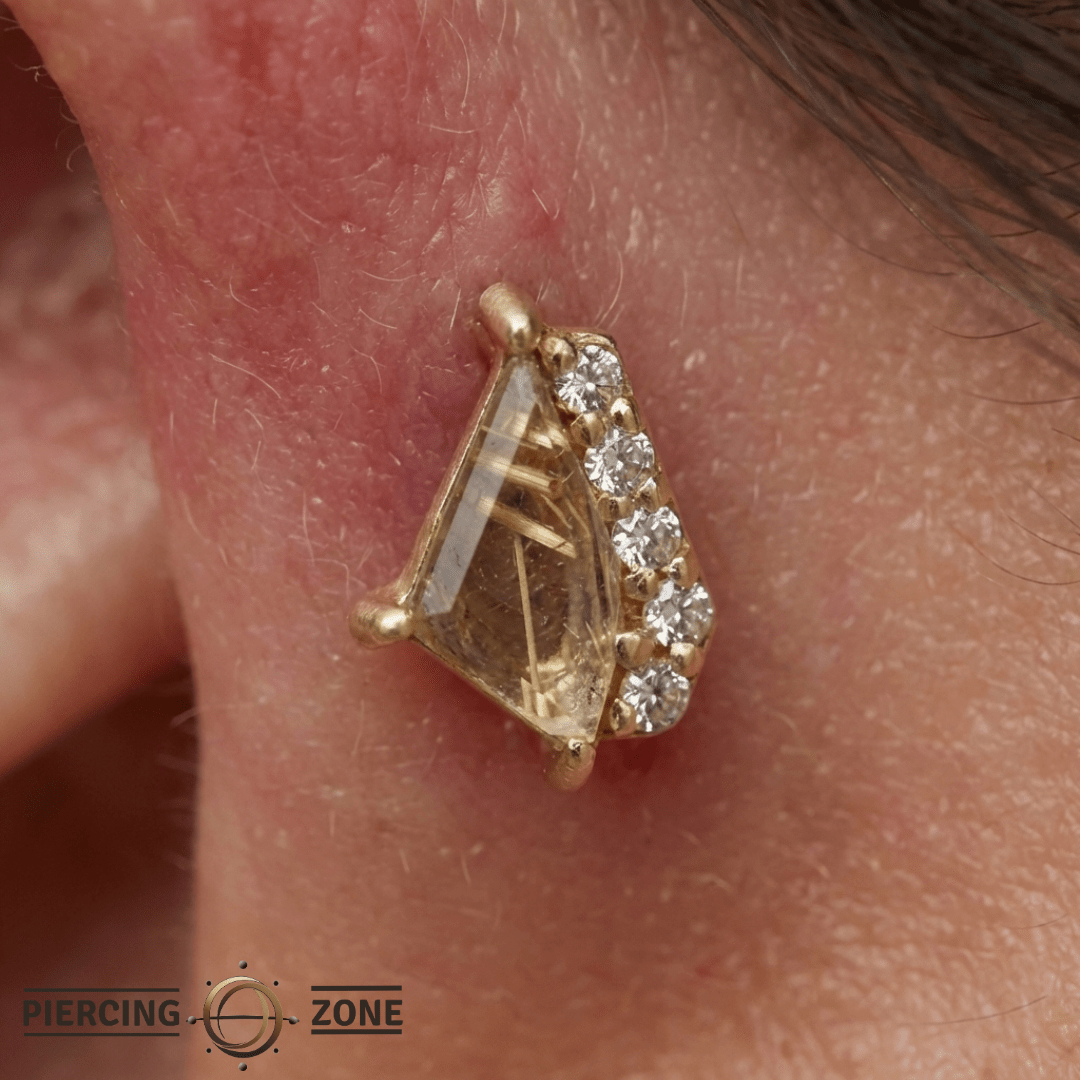 Elevate – Rutilated Quartz & CZ – 14K Gold Threadless End - piercing - zone.com