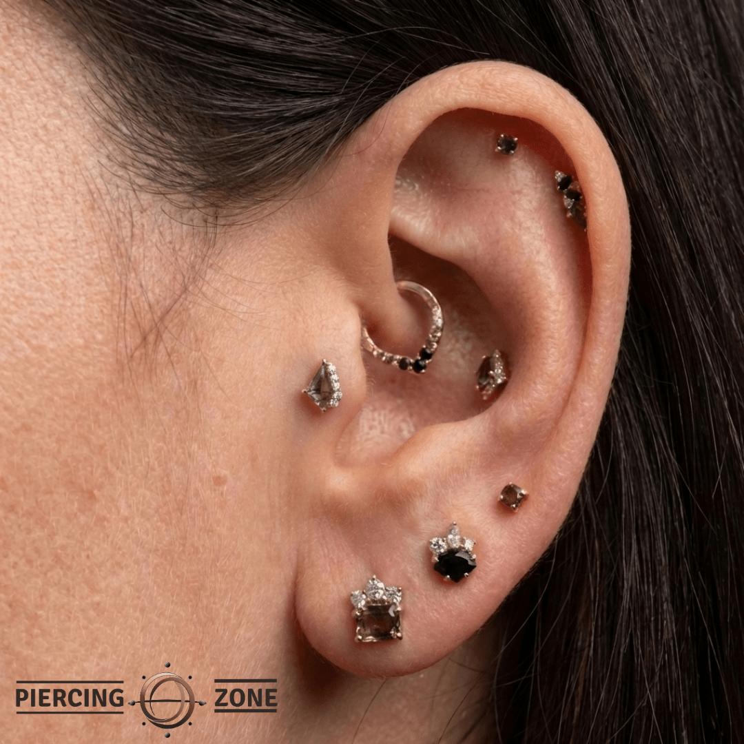 Elevate – Tourmalated Quartz & CZ – 14K Gold Threadless End - piercing - zone.com