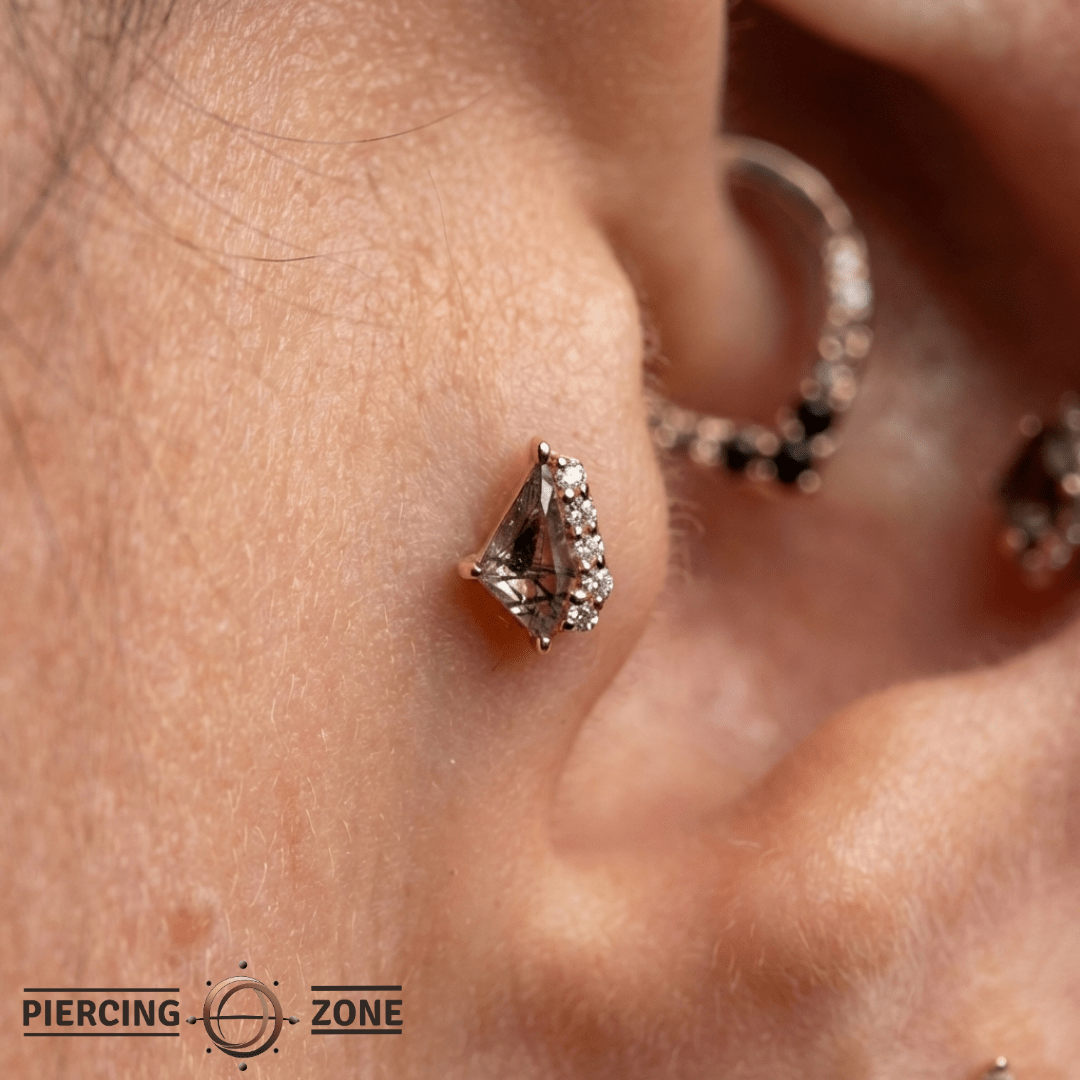 Elevate – Tourmalated Quartz & CZ – 14K Gold Threadless End - piercing - zone.com