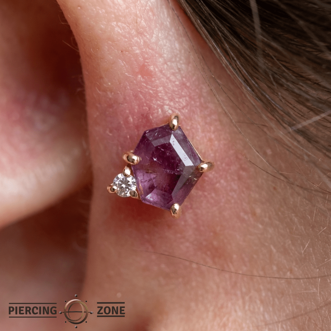 Elicit – Amethyst & CZ – 14K Gold Threadless End - piercing - zone.com