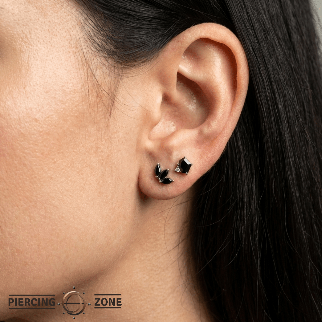 Elicit – Black Spinel & CZ – 14K Gold Threadless End - piercing - zone.com