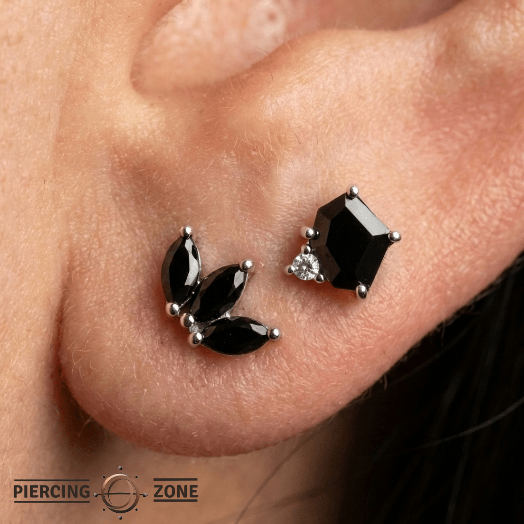 Elicit – Black Spinel & CZ – 14K Gold Threadless End - piercing - zone.com