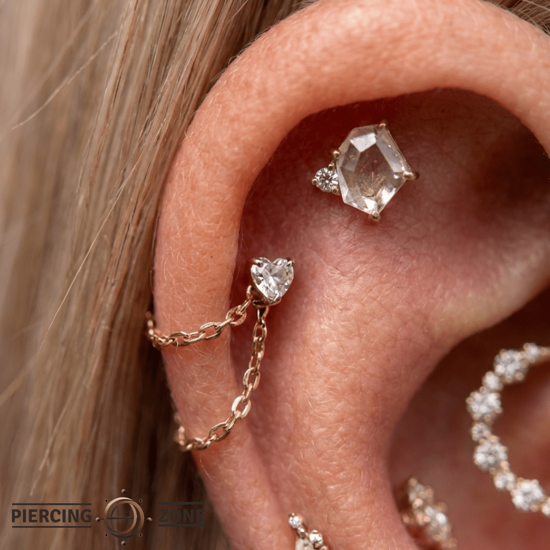 Elicit – CZ Baguette & Round Accent – 14K Gold Threadless End - piercing - zone.com