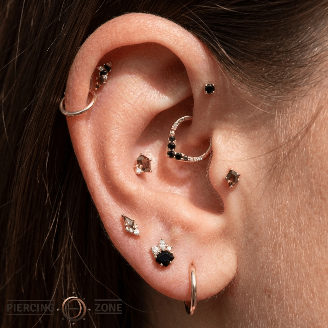 Elicit – Smokey Quartz & CZ – 14K Gold Threadless End - piercing - zone.com