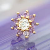 Eloise – Amethyst & CZ Flower – 14K Gold Threadless End - piercing - zone.com