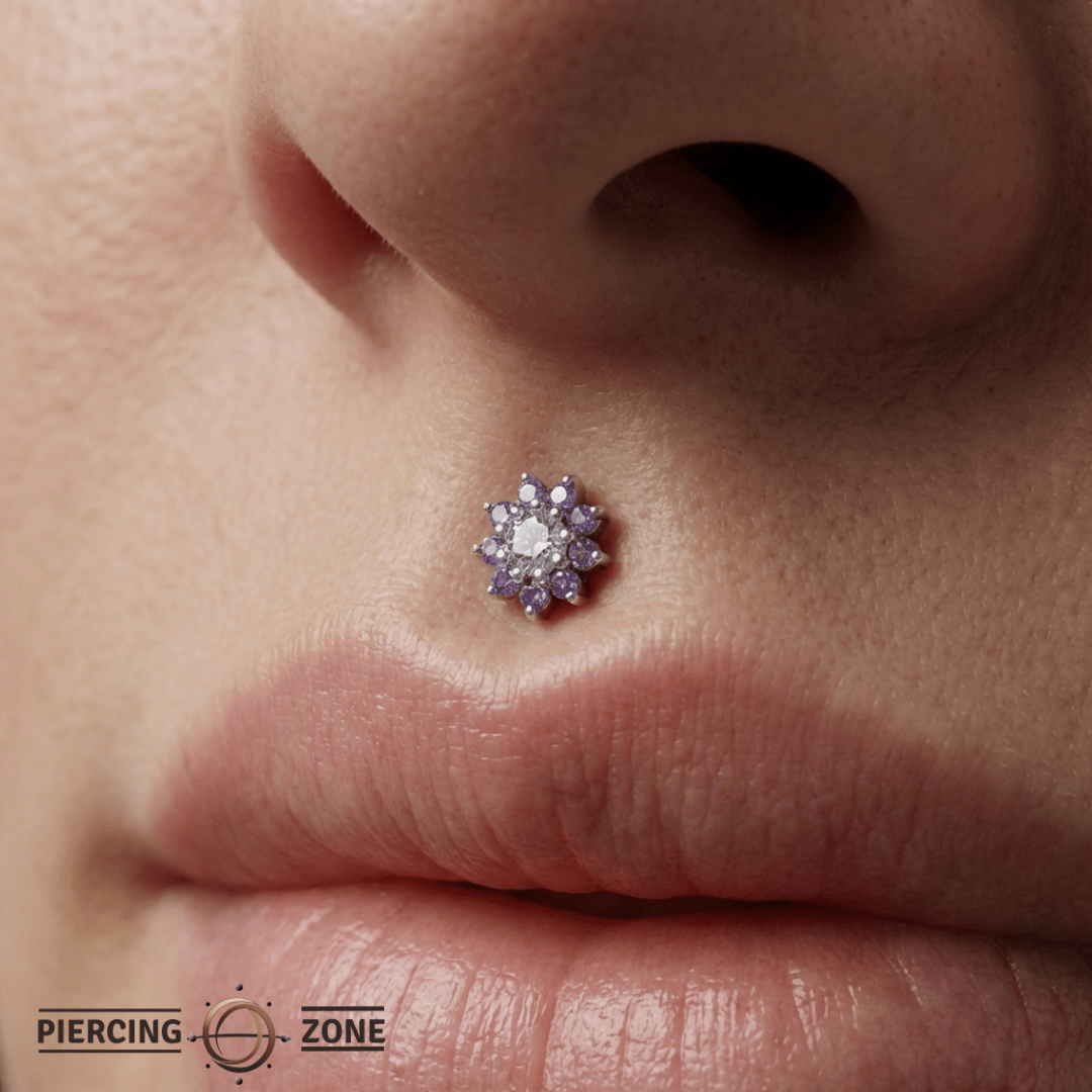 Eloise – Amethyst & CZ Flower – 14K Gold Threadless End - piercing - zone.com