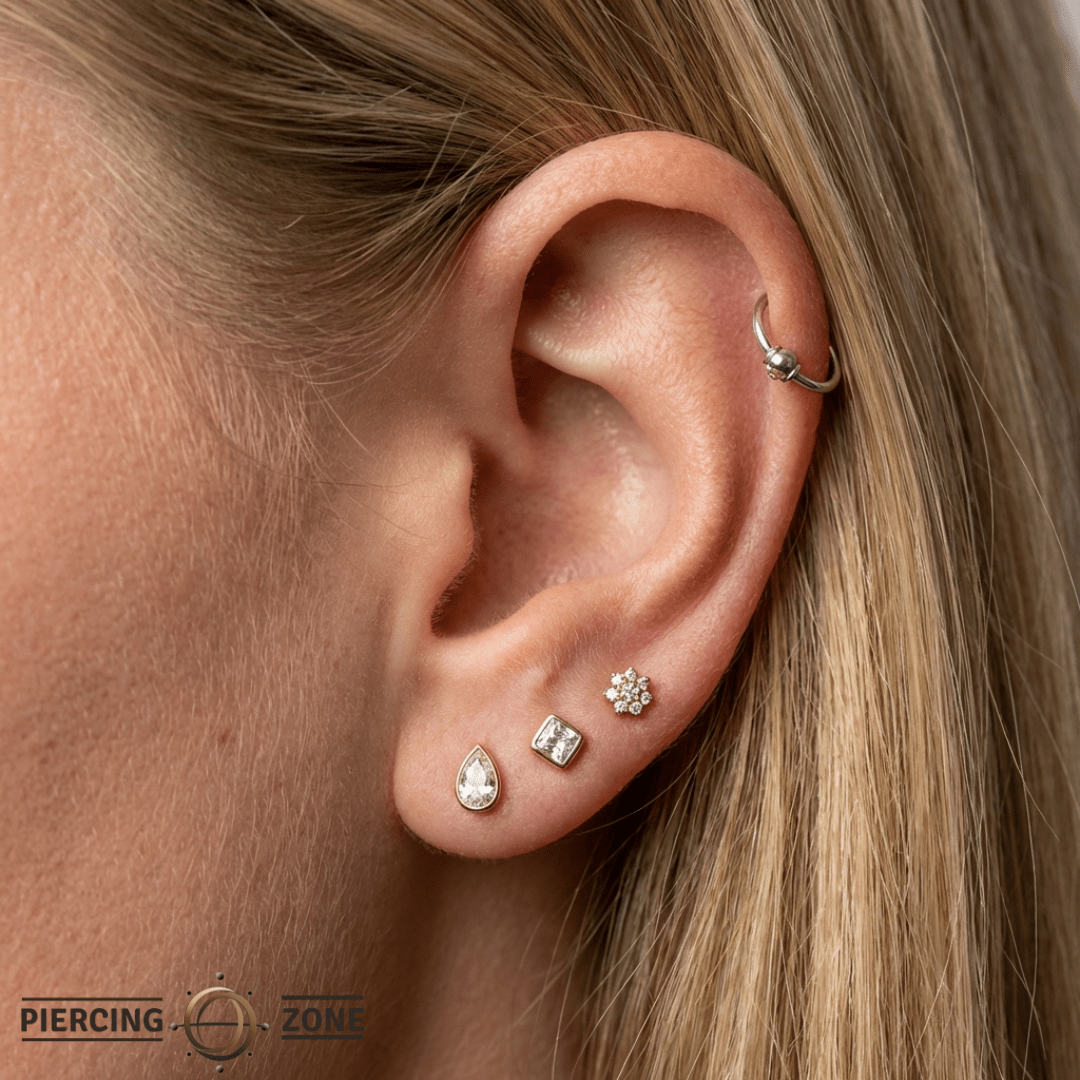 Eloise – CZ Flower – 14K Gold Threadless End - piercing - zone.com