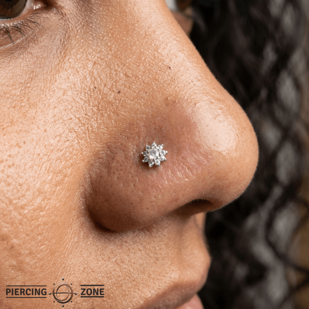 Eloise Flower – 14K Gold Rainbow Moonstone & White Sapphire End - piercing - zone.com