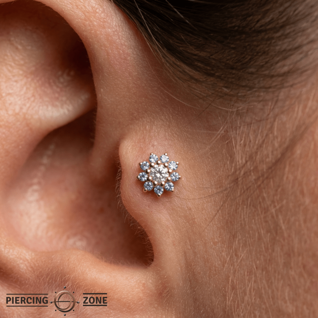 Eloise – London Blue Topaz Flower – 14K Gold Threadless End - piercing - zone.com