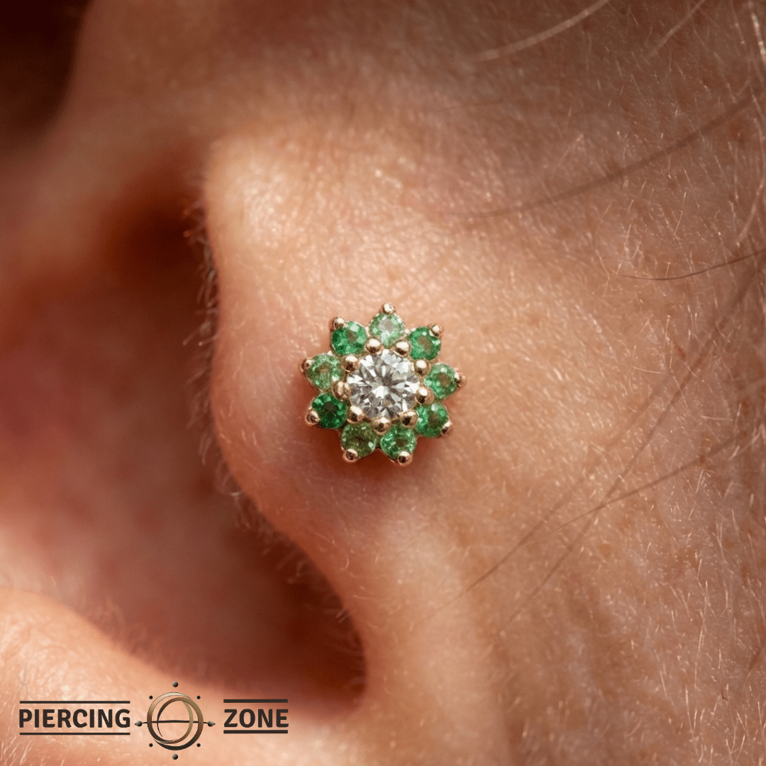 Eloise Tsavorite Flower – 14K Gold Threadless End - piercing - zone.com