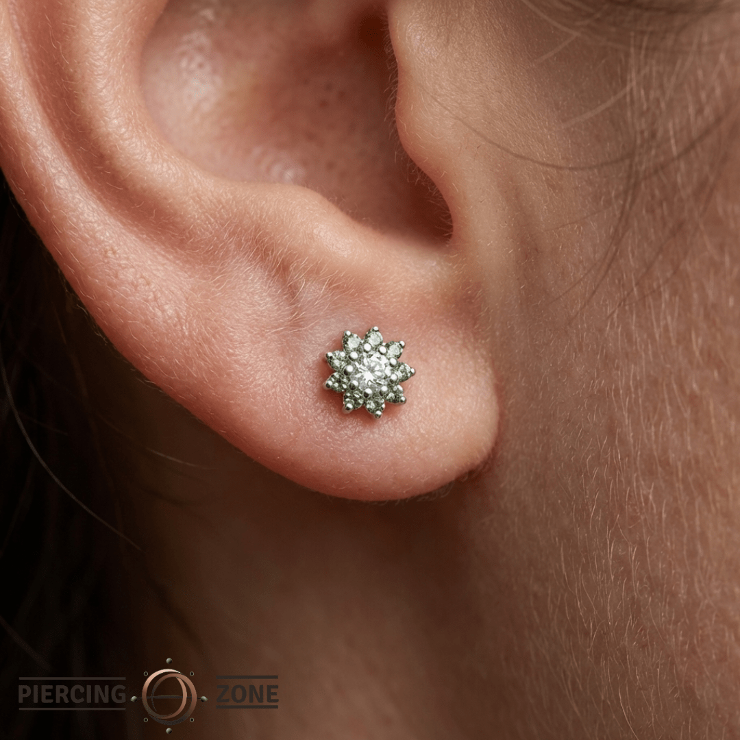 Eloise Tsavorite Flower – 14K Gold Threadless End - piercing - zone.com