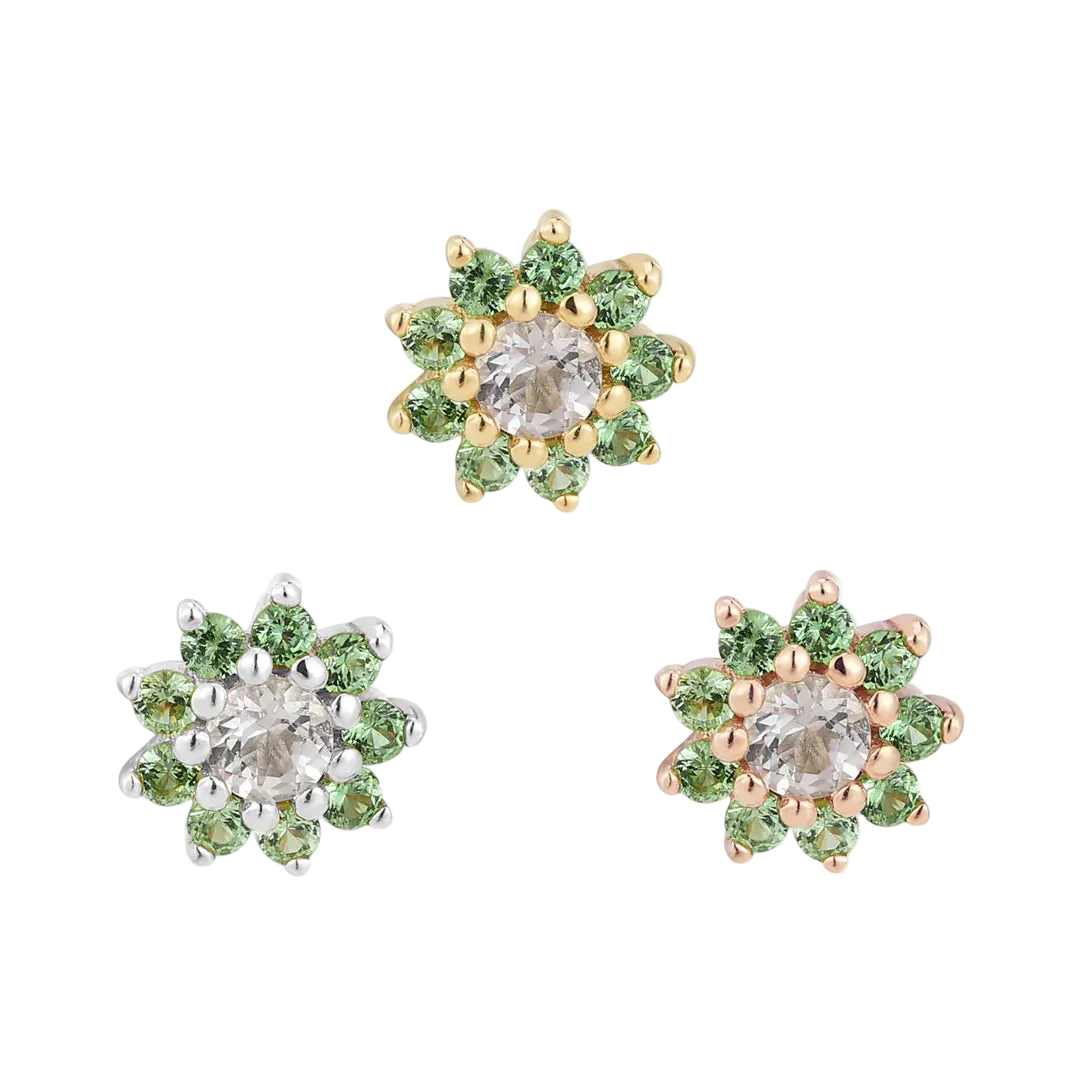 Eloise Tsavorite Flower – 14K Gold Threadless End - piercing - zone.com
