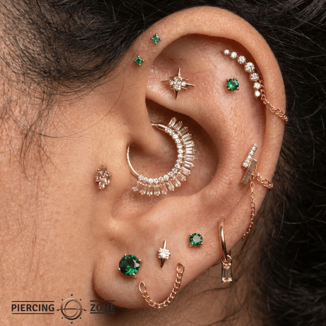 Emerald Prong – Lab - Grown Green Gem – 14K Gold Threadless End - piercing - zone.com