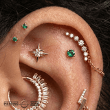 Emerald Prong – Lab - Grown Green Gem – 14K Gold Threadless End - piercing - zone.com