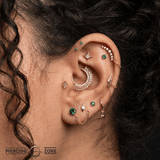 Emerald Prong – Lab - Grown Green Gem – 14K Gold Threadless End - piercing - zone.com