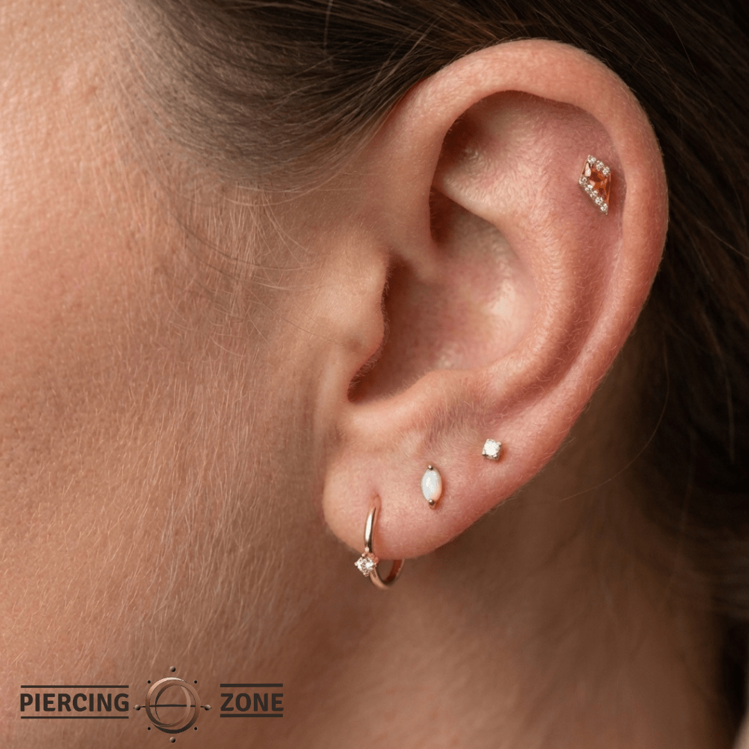 Eminence – Orange Garnet – 14K Gold Threadless End - piercing - zone.com