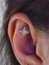 Enchant – Princess - Cut Diamond Halo – 14K Gold Threadless End - piercing - zone.com