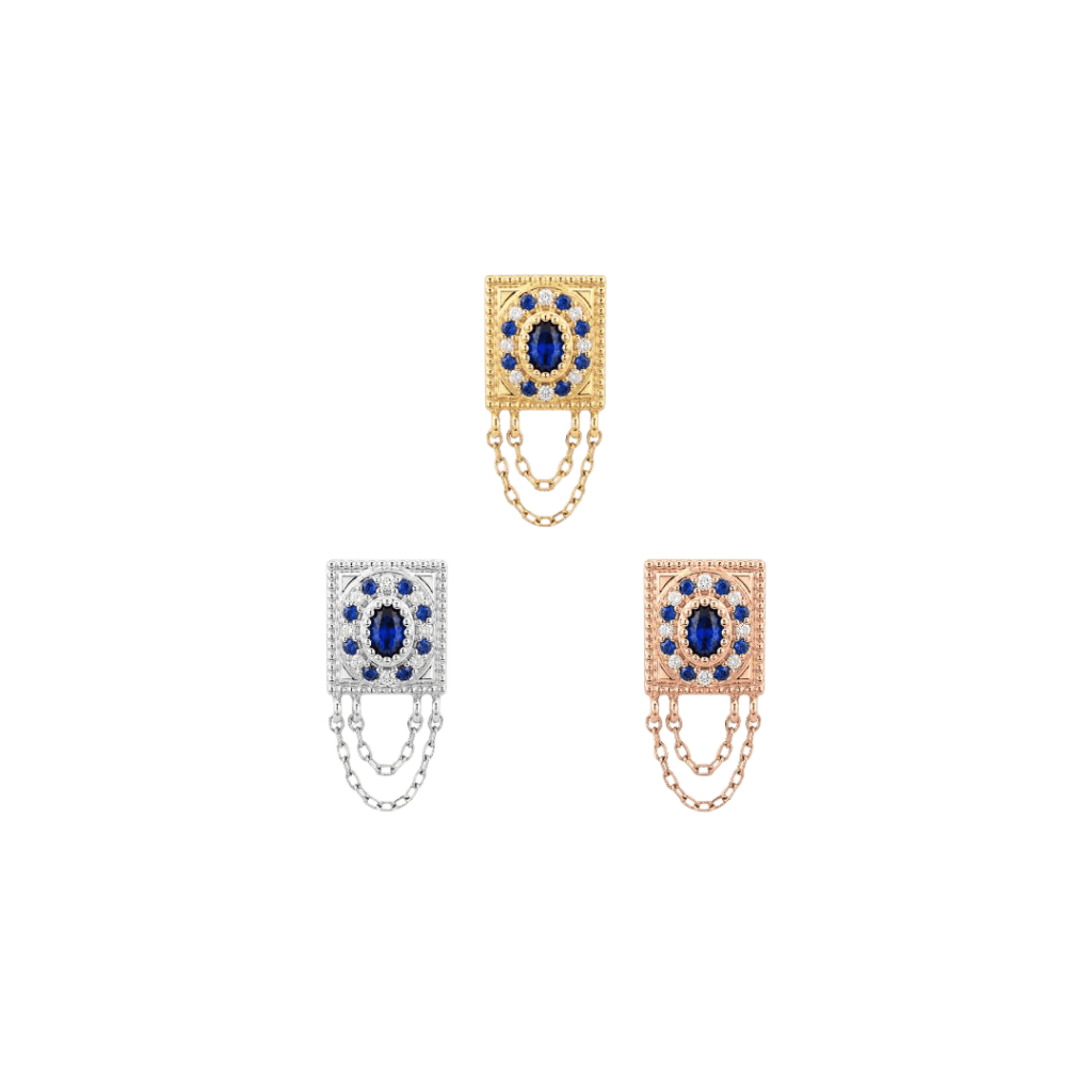 Enchanted - 14K Gold Lab Blue Sapphire Threadless End - piercing-zone.com