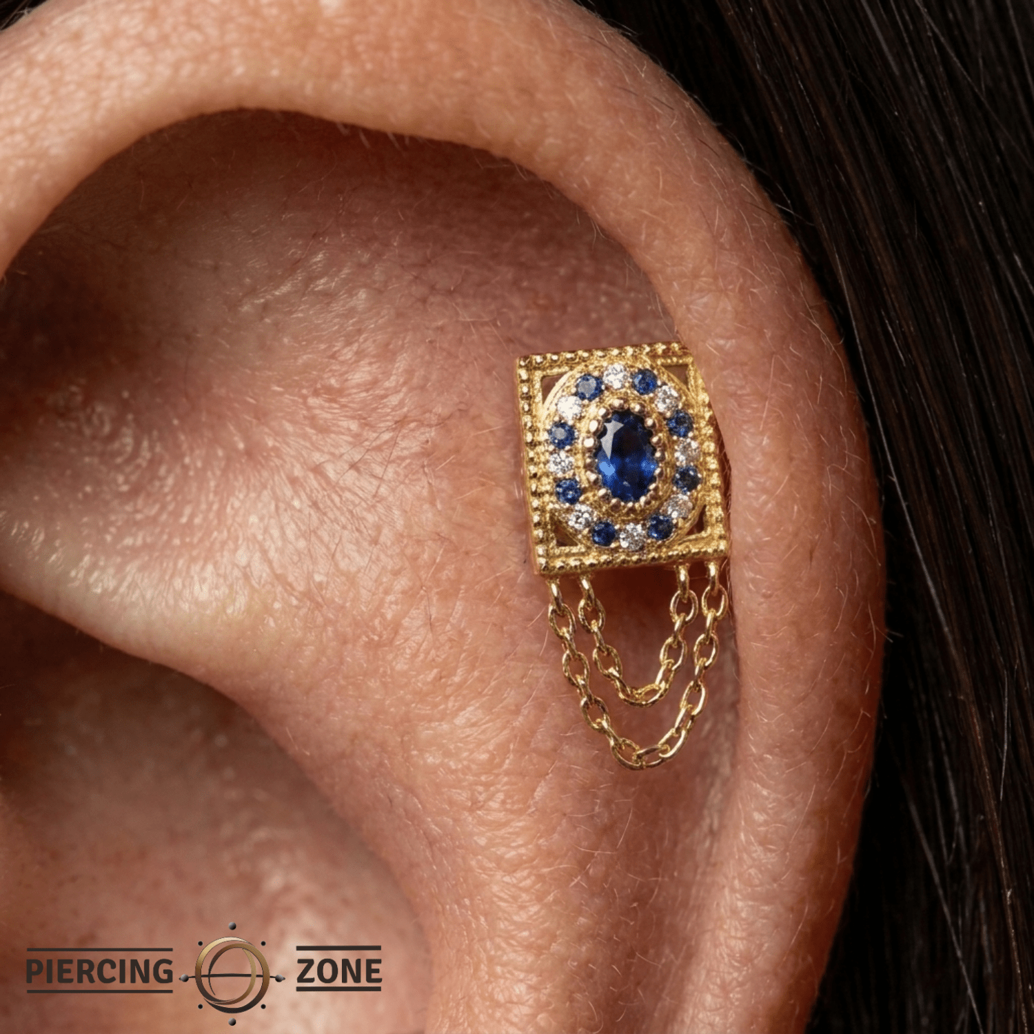 Enchanted - 14K Gold Lab Blue Sapphire Threadless End - piercing-zone.com