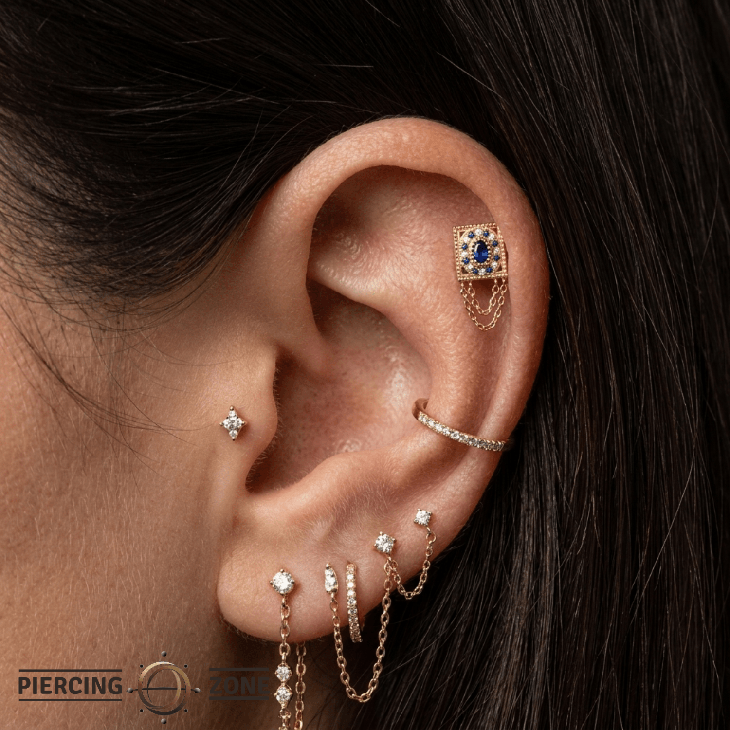 Enchanted - 14K Gold Lab Blue Sapphire Threadless End - piercing-zone.com