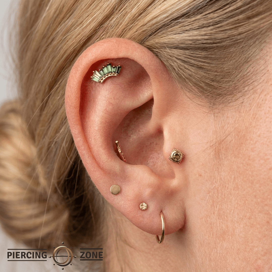 Enlighten – Green Tourmaline + Peridot Ombre – 14K Gold Threadless End - piercing - zone.com