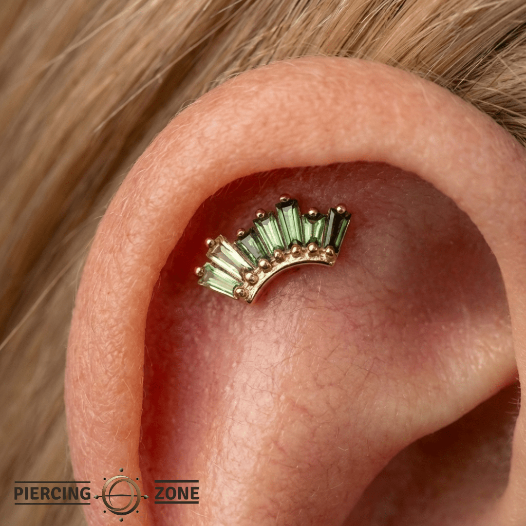 Enlighten – Green Tourmaline + Peridot Ombre – 14K Gold Threadless End - piercing - zone.com