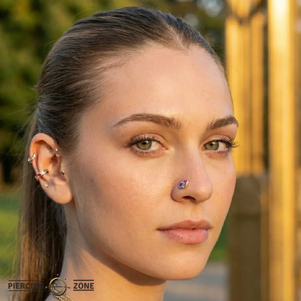 Era – 14K Gold Pink Tourmaline & London Blue Topaz Threadless End - piercing - zone.com