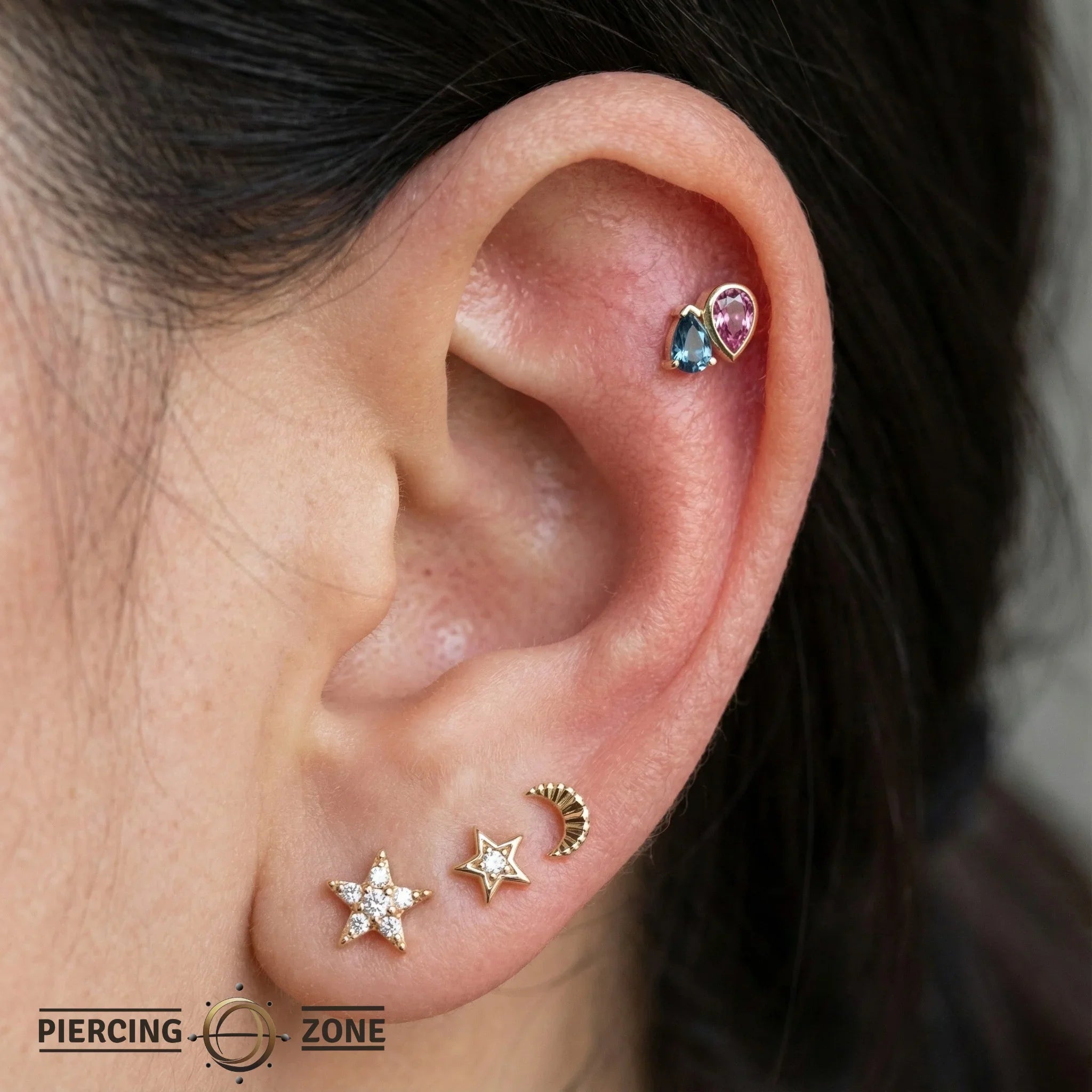 Era – 14K Gold Pink Tourmaline & London Blue Topaz Threadless End - piercing - zone.com