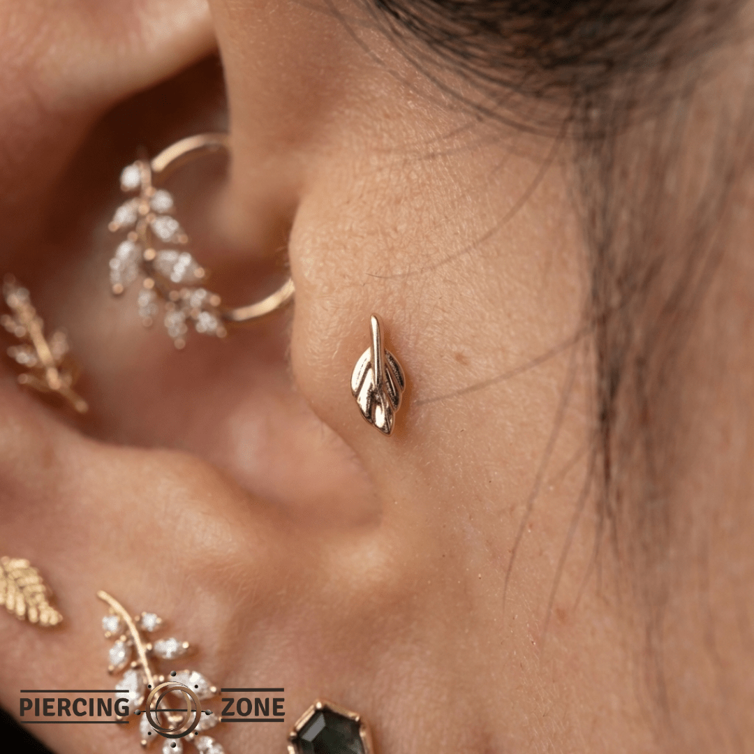 Essence – Leaf Silhouette – 14K Gold Threadless End - piercing - zone.com