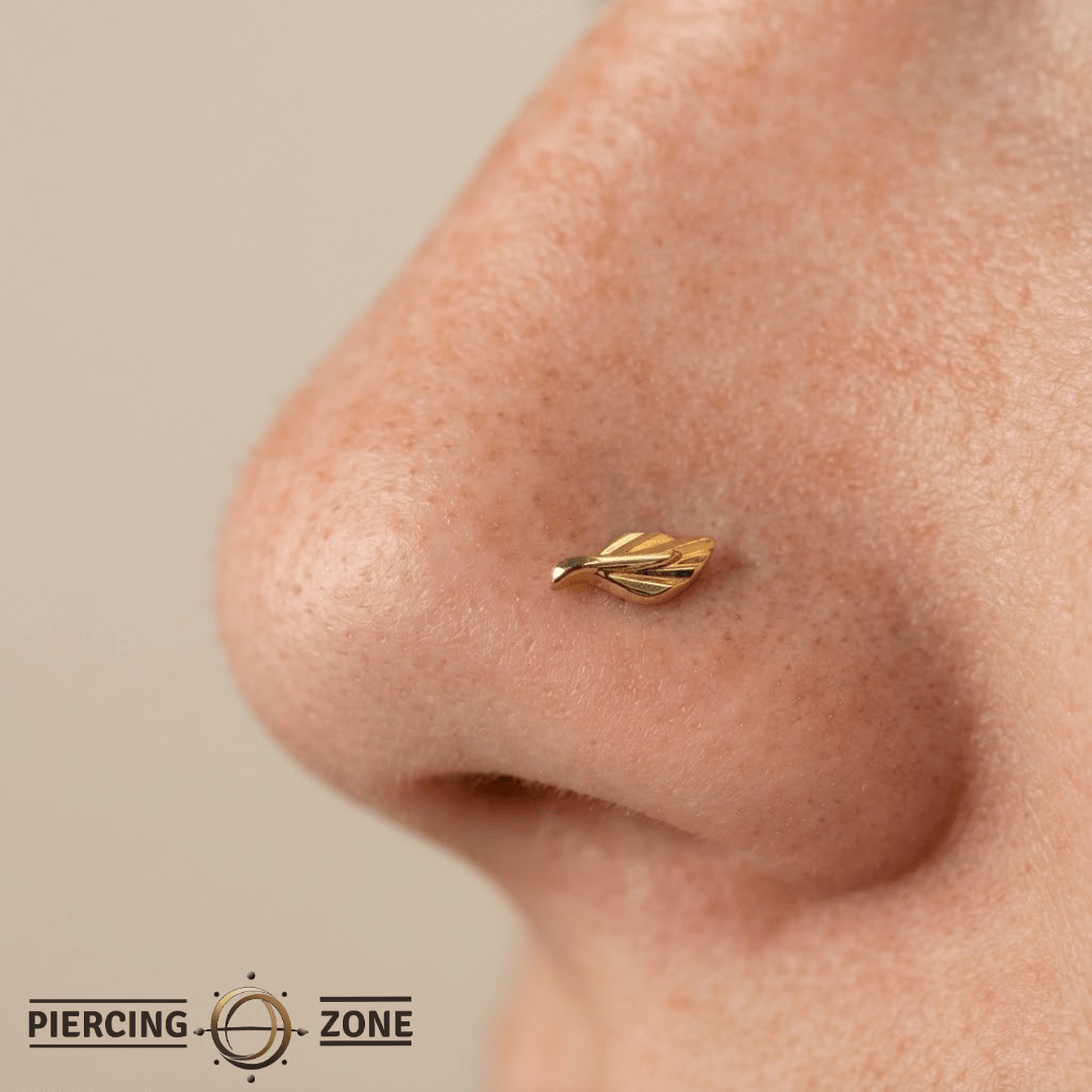 Essence – Leaf Silhouette – 14K Gold Threadless End - piercing - zone.com