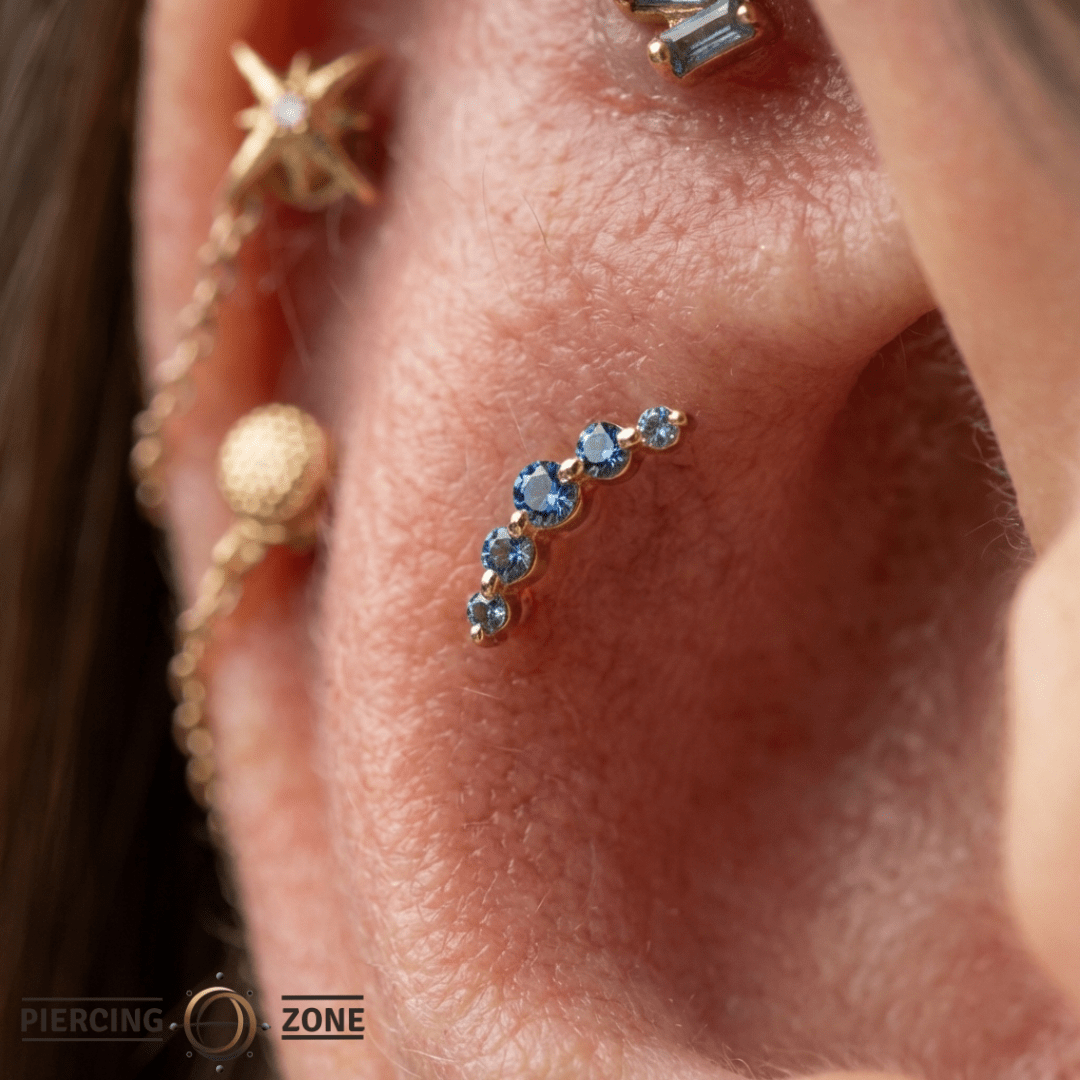 Eternal – London Blue Topaz Row – 14K Gold Threadless End - piercing - zone.com