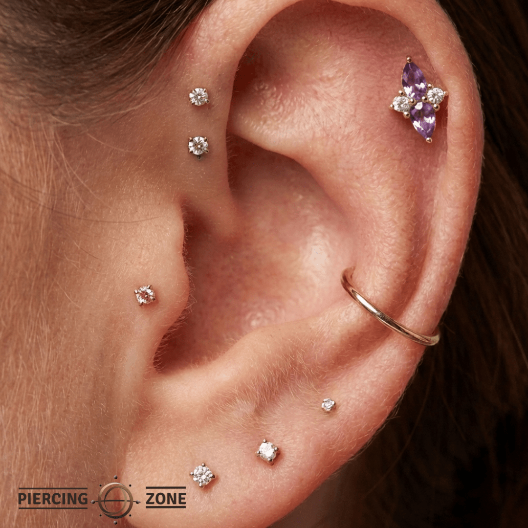 Ethereal – Amethyst & CZ Pear – 14K Gold Threadless End - piercing - zone.com