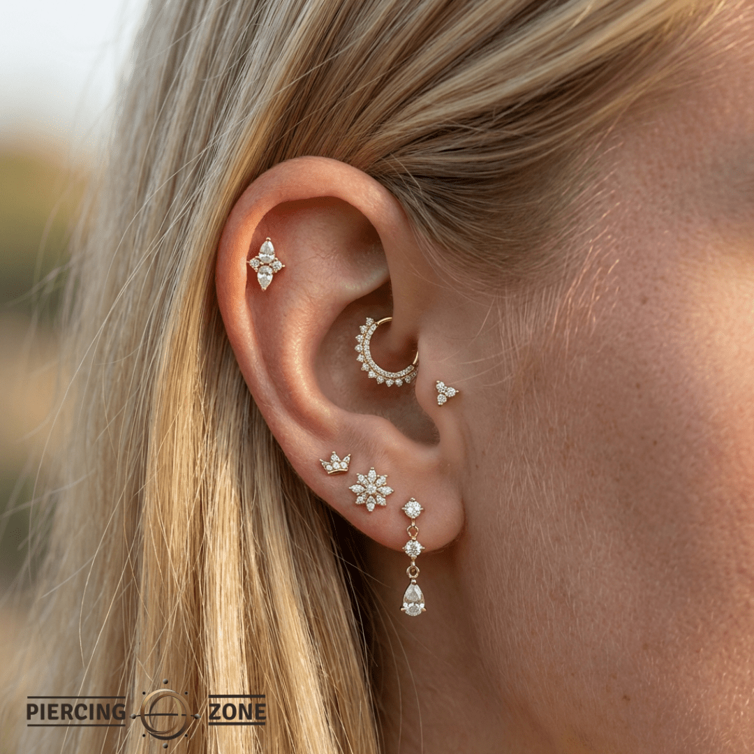 Ethereal – CZ Pear & Round Duo – 14K Gold Threadless End - piercing - zone.com