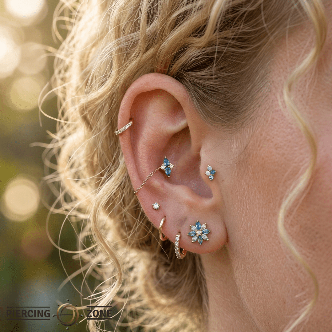 Ethereal – London Blue Topaz & CZ Pear – 14K Gold Threadless End - piercing - zone.com