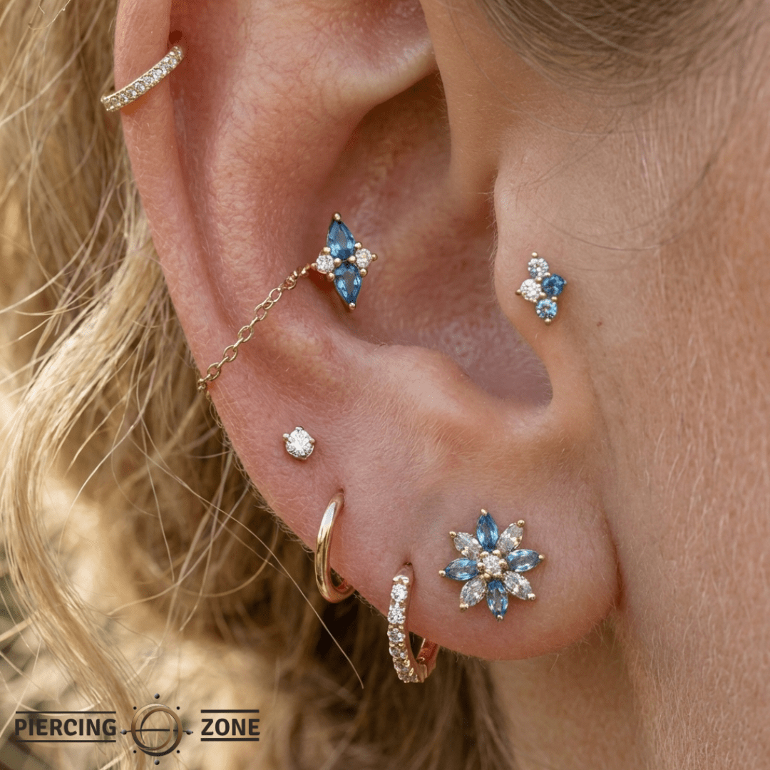 Ethereal – London Blue Topaz & CZ Pear – 14K Gold Threadless End - piercing - zone.com