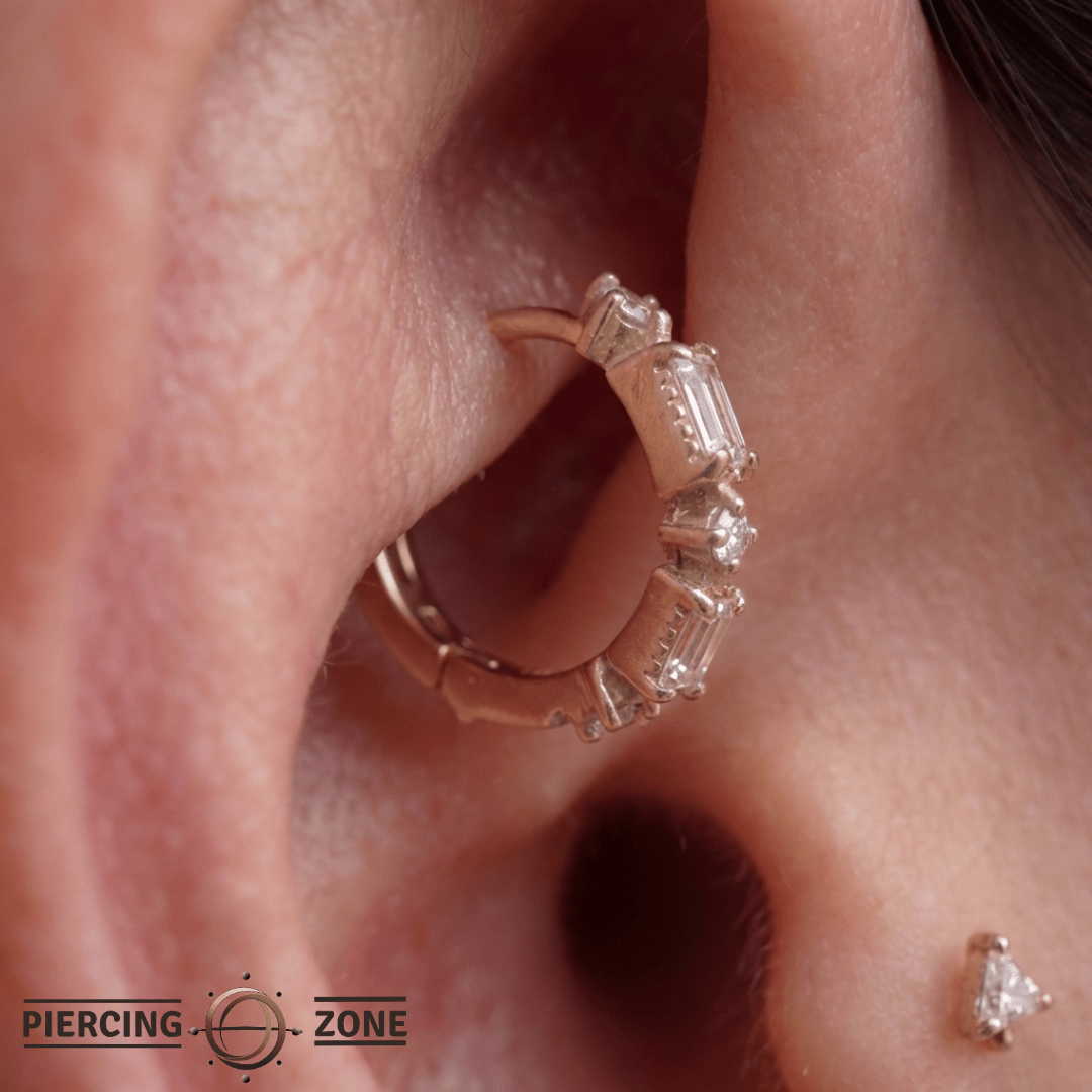 Euphoria – 14K Gold White Sapphire & CZ Huggie Clicker - piercing - zone.com