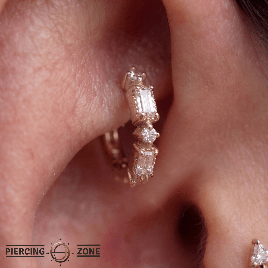Euphoria – 14K Gold White Sapphire & CZ Huggie Clicker - piercing - zone.com