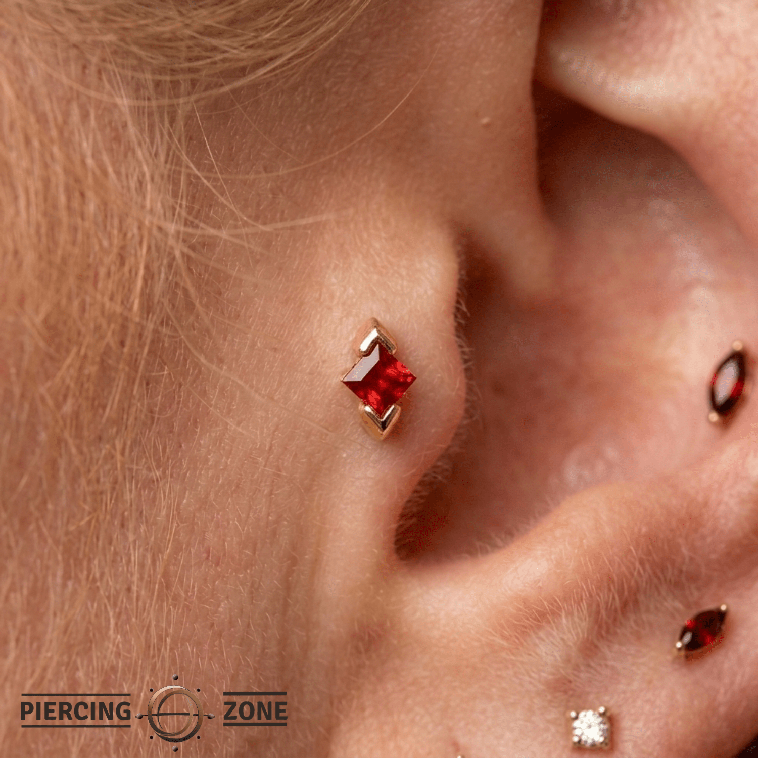 Eve – Princess - Cut Birthstone – 14K Gold Threadless End - piercing - zone.com