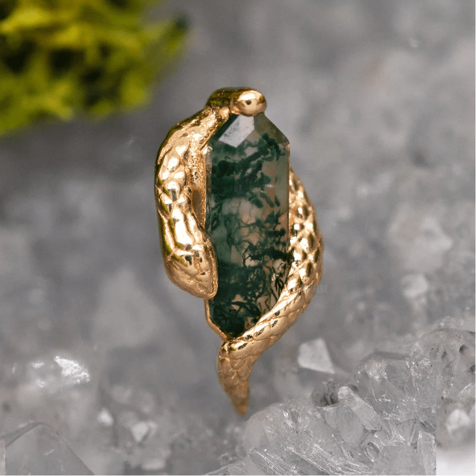 Eve Was Framed – 14K Gold Moss Agate Threadless End - piercing - zone.com