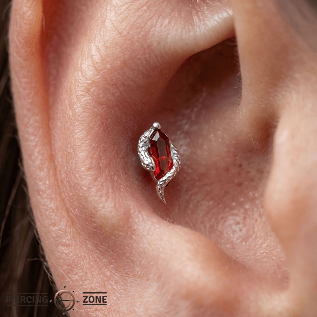 Eve Was Framed – Garnet Serpent – 14K Gold Threadless End - piercing - zone.com