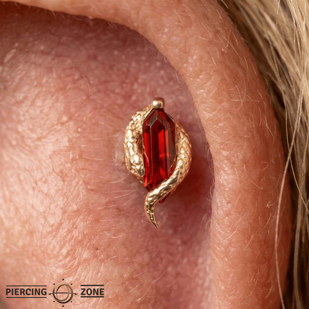 Eve Was Framed – Garnet Serpent – 14K Gold Threadless End - piercing - zone.com