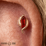 Eve Was Framed – Garnet Serpent – 14K Gold Threadless End - piercing - zone.com