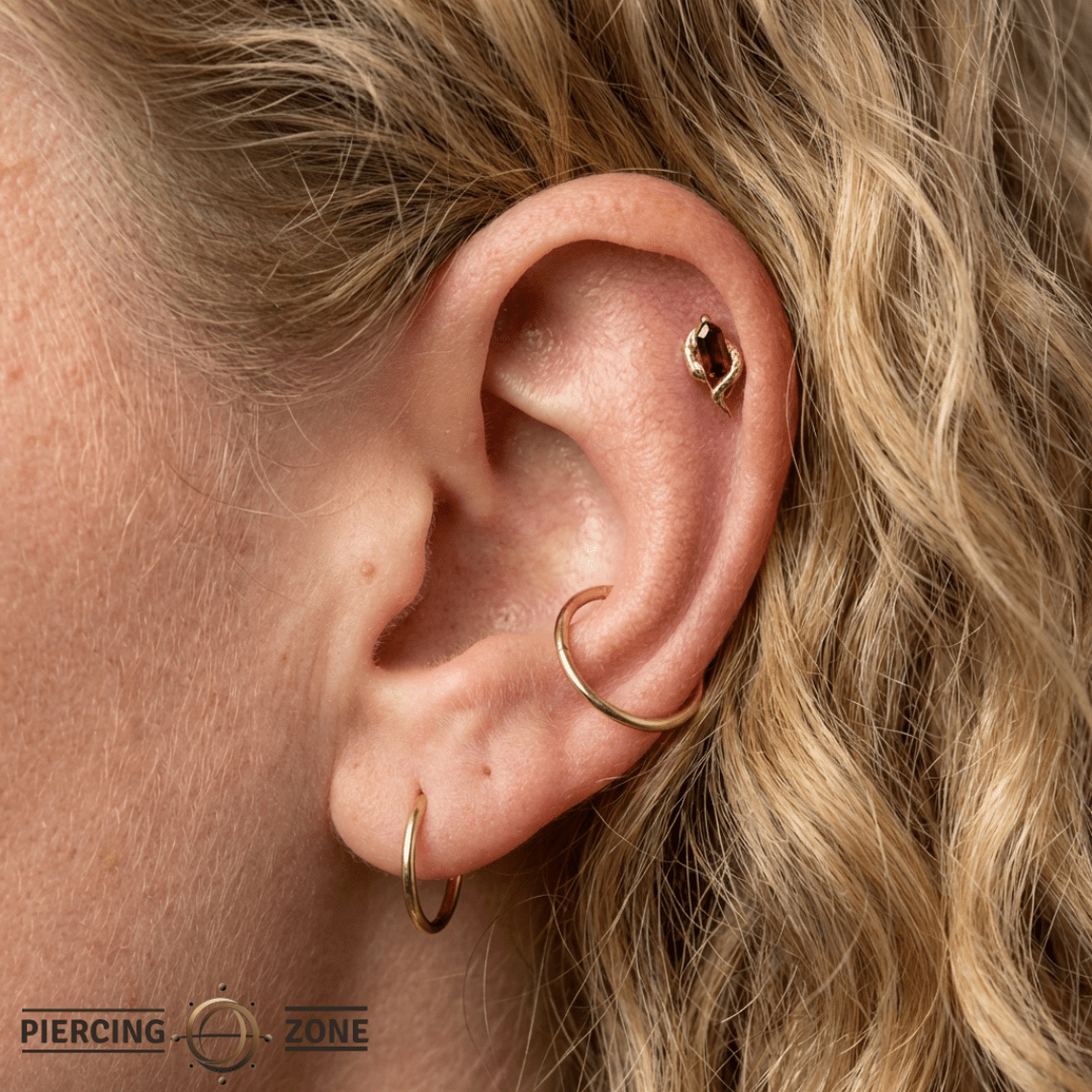 Eve Was Framed – Garnet Serpent – 14K Gold Threadless End - piercing - zone.com