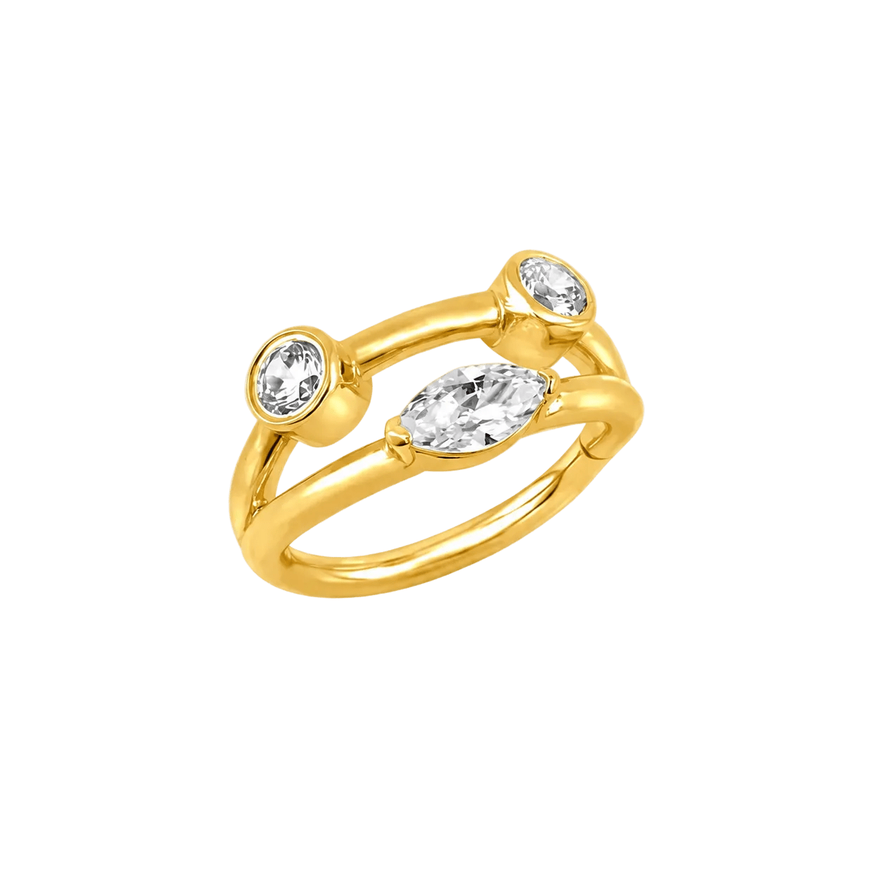 Evelyn Double Row Clicker - 14K/18K Gold Gem Clicker Ring - piercing-zone.com