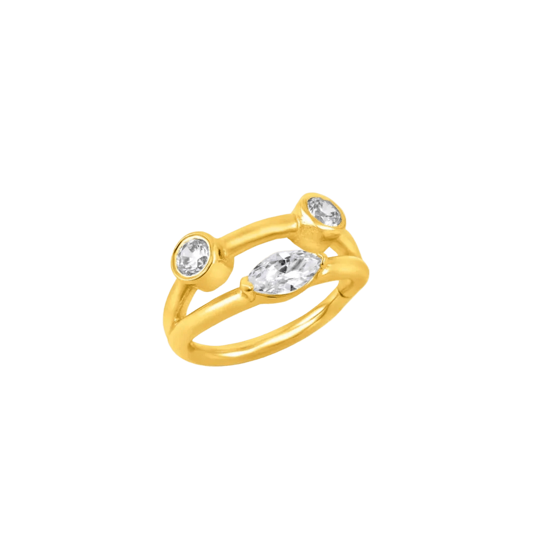 Evelyn Double Row Clicker - 14K/18K Gold Gem Clicker Ring - piercing - zone.com